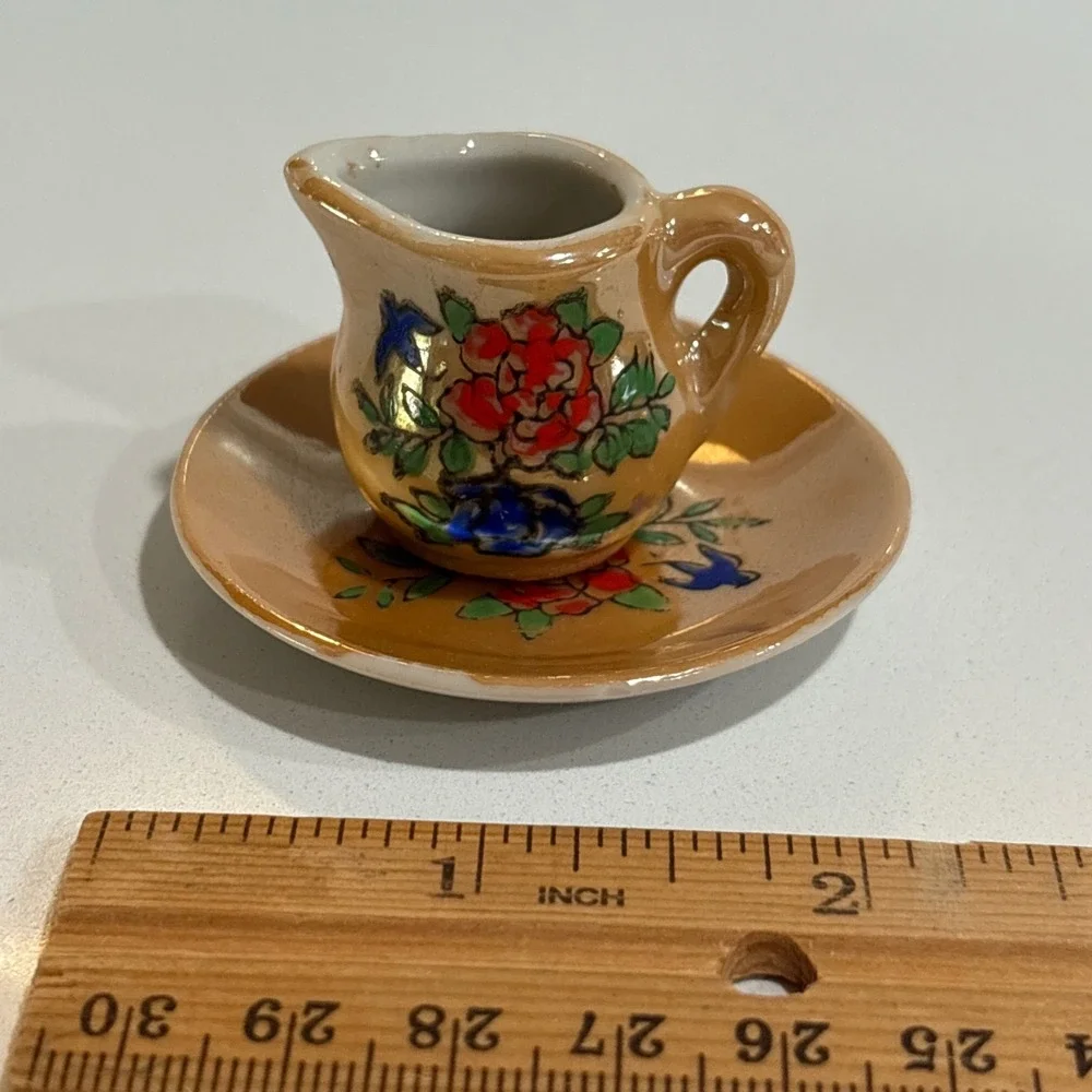 Vintage Miniature Creamer and Saucer Set Japan Floral Design‎ Dollhouse